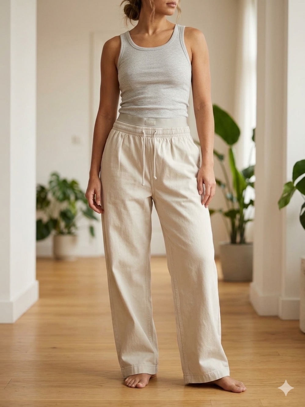 SKIMS Light Neutral Denim-Style Boxer Pants – XS